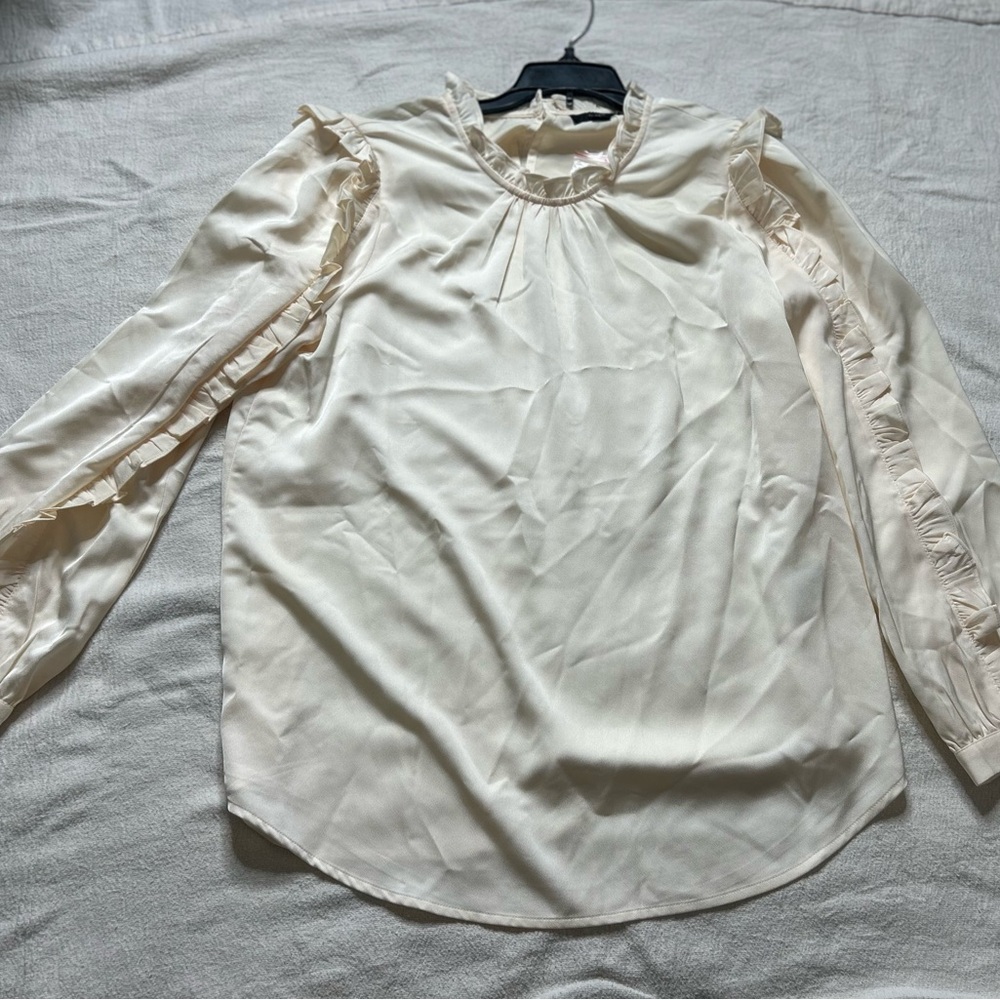 J. Crew Cream Ruffle Long Sleeve Blouse